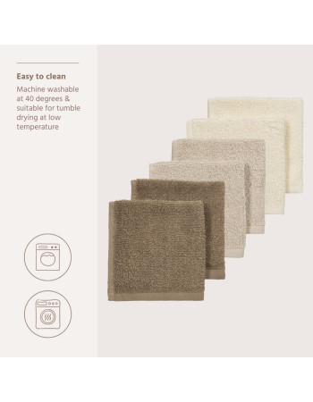 Meyco Πετσετάκια Λαβέτες Πακέτο των 6  Natural/Soft Sand/Taupe (30x30cm)  |  MEY-167.000.DB.02E