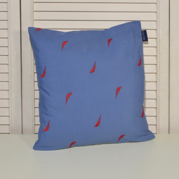 Μαξιλαροθήκη Διακοσμητική Λονέτα Κεντητή Des. 222 Μπλε με Κόκκινο Κέντημα | 49-10201/222