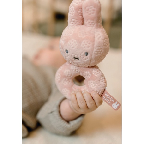 Κουδουνίστρα Από Βελουτέ Ύφασμα Ροζ Miffy Flowers | 47-3887