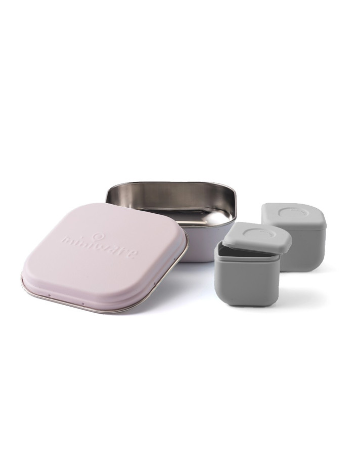 Miniware Des.12 Δοχείο φαγητού Inox Ροζ 15x15cm με 2 αποθηκευτικά δοχεία σιλικόνης | 51-5009/12