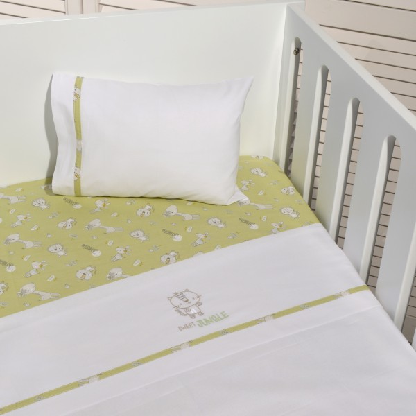 Oliver Baby Des.180 Σεντόνια Κούνιας Χακί Τιγράκι Σετ 3 τεμ με κέντημα 110x160 & 30x40 | 46-6707/180