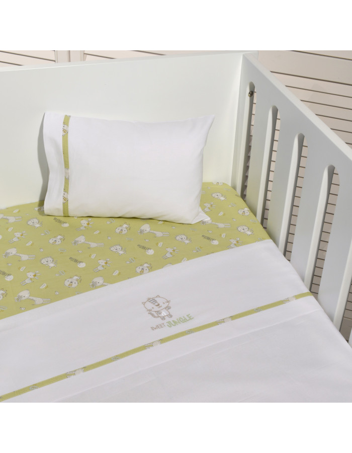 Oliver Baby Des.180 Σεντόνια Κούνιας Χακί Τιγράκι Σετ 3 τεμ με κέντημα 110x160 & 30x40 | 46-6707/180