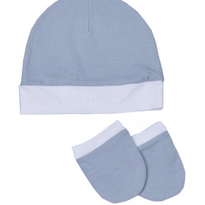 Σετ Σκουφάκι & 2 Γαντάκια Γκρι Ανοιχτό-Λευκό-Ύφασμα Ζέρσεϋ | 49-9748/15