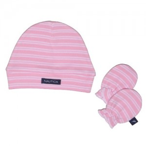 Σετ Σκουφάκι & 2 Γαντάκια Ροζ με Λευκή Ρίγα | 49-9748/22