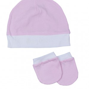 Σετ Σκουφάκι & 2 Γαντάκια Ροζ-Λευκό-Ύφασμα Ζέρσεϋ | 49-9748/12