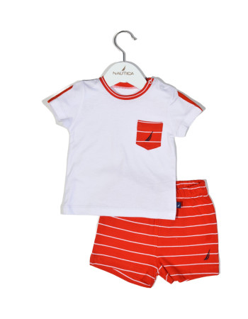 Σετ T-Shirt & Shorts Jersey Organic Design 16 Κόκκινο Ριγέ 68cm | 49-2121-68/16