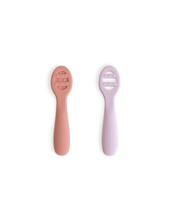 Σετ 2 Εκπαιδευτικά Κουταλάκια Σιλικόνης Rose/Soft Lilac - 2 Pack - Mushie | 66-102073