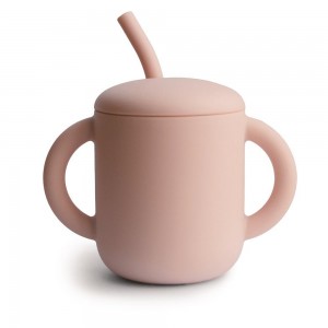 Ποτηράκι Σιλικόνης με Χερούλια και Καλαμάκι Blush - Mushie | 66-2470019