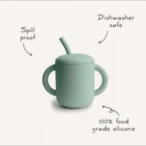 Ποτηράκι Σιλικόνης με Χερούλια και Καλαμάκι Cambridge Blue - Mushie | 66-2470031