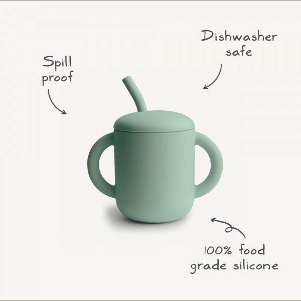 Ποτηράκι Σιλικόνης με Χερούλια και Καλαμάκι Cambridge Blue - Mushie | 66-2470031