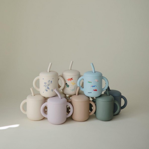 Ποτηράκι Σιλικόνης με Χερούλια και Καλαμάκι Dinosaurs - Mushie | 66-102092