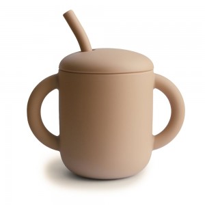 Ποτηράκι Σιλικόνης με Χερούλια και Καλαμάκι Natural - Mushie | 66-2470124