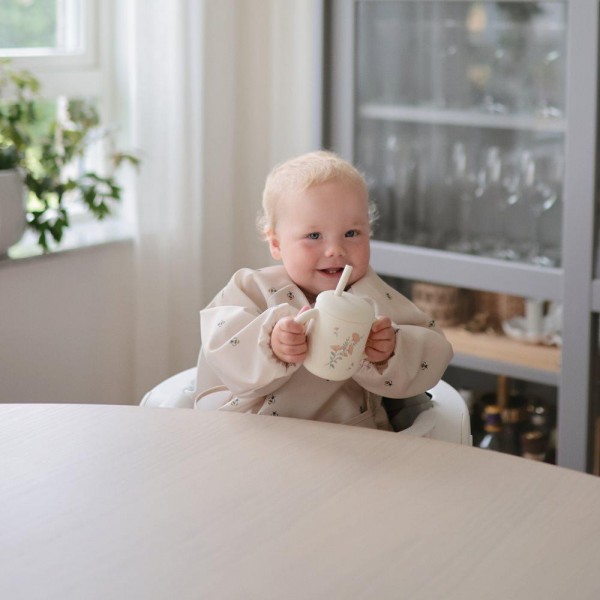 Ποτηράκι Σιλικόνης με Χερούλια και Καλαμάκι Pink Flowers - Mushie | 66-101741