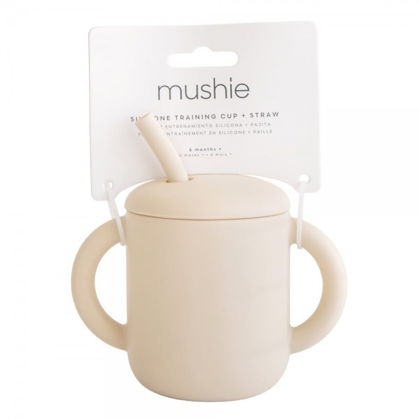 Ποτηράκι Σιλικόνης με Χερούλια και Καλαμάκι Pink Flowers - Mushie | 66-101741