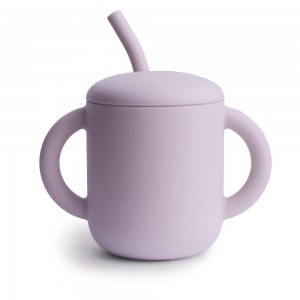 Ποτηράκι Σιλικόνης με Χερούλια και Καλαμάκι Soft Lilac - Mushie | 66-2470442