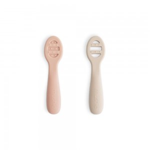 Σετ 2 Εκπαιδευτικά Κουταλάκια Σιλικόνης Blush/Shifting Sand - Mushie | 66-101628
