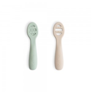 Σετ 2 Εκπαιδευτικά Κουταλάκια Σιλικόνης Cambridge Blue/Shifting Sand - 2 Pack - Mushie | 66-101627