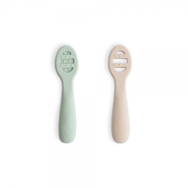 Σετ 2 Εκπαιδευτικά Κουταλάκια Σιλικόνης Cambridge Blue/Shifting Sand - 2 Pack - Mushie | 66-101627