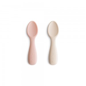 Σετ 2 Εκπαιδευτικά Κουταλάκια Σιλικόνης Μικρά Blush/Shifting Sand - Mushie | 66-101352