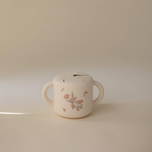 Αποθηκευτικό Κουπάκι Σιλικόνης με Χερούλια Pink Flowers - Mushie | 66-101739