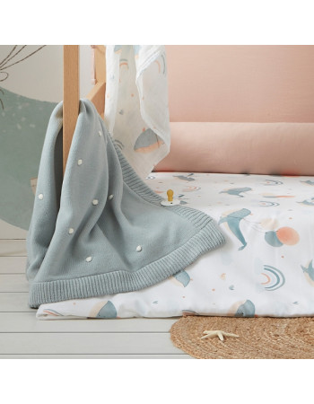 Κουβέρτα Πλεκτή με Fleece Coralina Μέντα 80x100εκ. | Bimbidreams