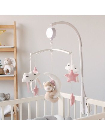 Μουσικό Περιστρεφόμενο Κούνιας "Bear & Stars" Ροζ | Kiokids