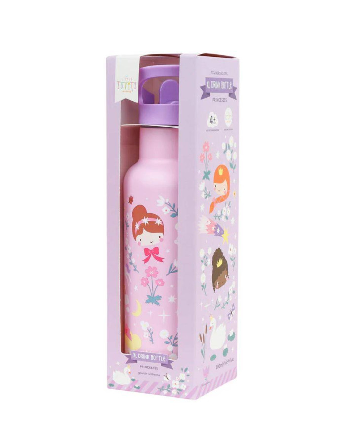 A Little Lovely Company Kids Stainless Steel Thermos Water Bottle with Straw Grey 500ml