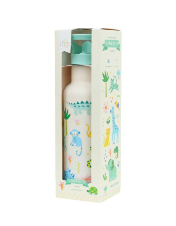 A Little Lovely Company Kids Water Bottle Thermos Stainless Steel with Straw Grey 500ml