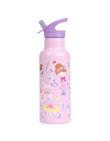 A Little Lovely Company Kids Stainless Steel Thermos Water Bottle with Straw Grey 500ml