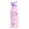 A Little Lovely Company Kids Stainless Steel Thermos Water Bottle with Straw Grey 500ml