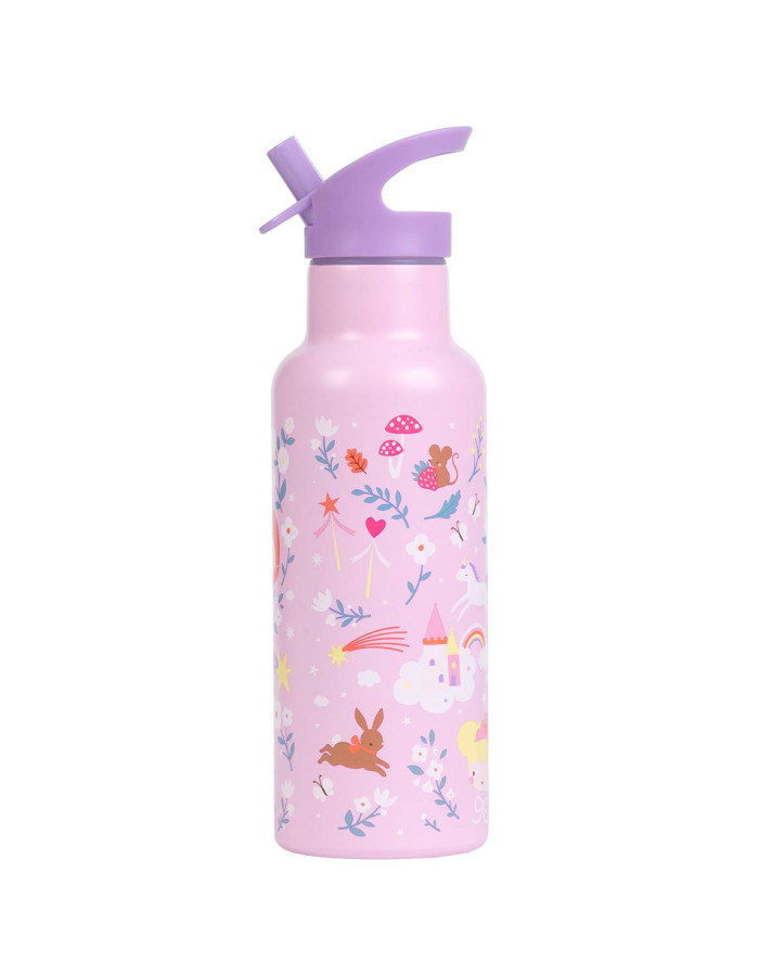 A Little Lovely Company Kids Stainless Steel Thermos Water Bottle with Straw Grey 500ml