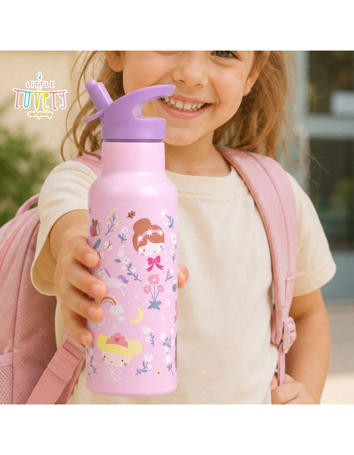 A Little Lovely Company Kids Stainless Steel Thermos Water Bottle with Straw Grey 500ml