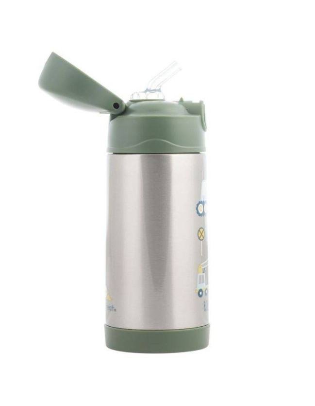 Stephen Joseph Stainless Steel Kids Water Bottle Thermos with Straw Non Spill Light Blue 325ml Construction Stephen Joseph Stainless Steel Kids Water Bottle Thermos with Straw Non Spill Light Blue 325ml Construction