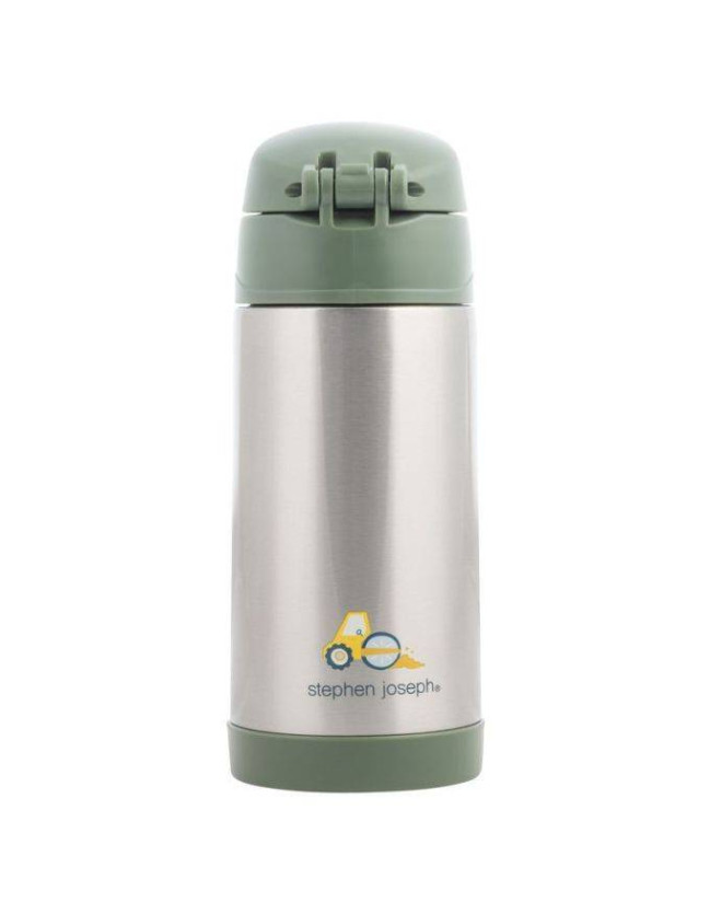 Stephen Joseph Stainless Steel Kids Water Bottle Thermos with Straw Non Spill Light Blue 325ml Construction Stephen Joseph Stainless Steel Kids Water Bottle Thermos with Straw Non Spill Light Blue 325ml Construction