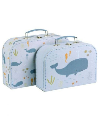 A Little Lovely Company Wooden Decorative Suitcase Ocean 2pcs
