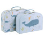 A Little Lovely Company Wooden Decorative Suitcase Ocean 2pcs