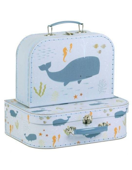 A Little Lovely Company Wooden Decorative Suitcase Ocean 2pcs