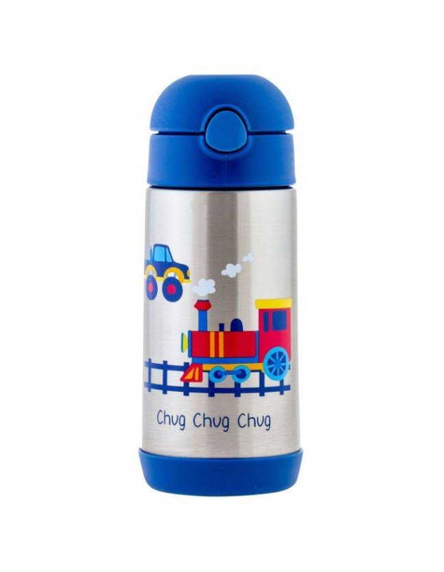 Stephen Joseph Stainless Steel Kids Water Bottle Thermos with Straw Non Spill Blue 350ml Stephen Joseph Stainless Steel Kids Water Bottle Thermos with Straw Non Spill Blue 350ml
