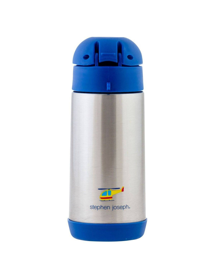 Stephen Joseph Stainless Steel Kids Water Bottle Thermos with Straw Non Spill Blue 350ml Stephen Joseph Stainless Steel Kids Water Bottle Thermos with Straw Non Spill Blue 350ml
