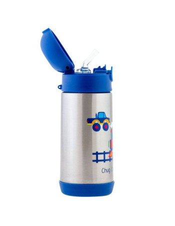 Stephen Joseph Stainless Steel Kids Water Bottle Thermos with Straw Non Spill Blue 350ml