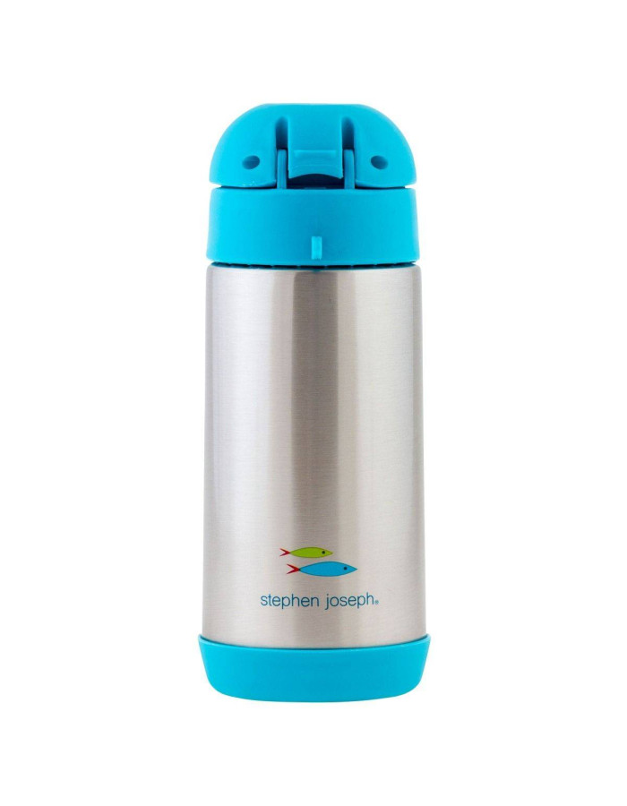 Stephen Joseph Stainless Steel Kids Water Bottle Thermos with Straw Non Spill Light Blue 325ml Stephen Joseph Stainless Steel Kids Water Bottle Thermos with Straw Non Spill Light Blue 325ml