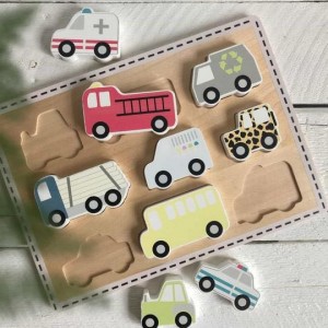 Wooden Puzzle with 9 Cars 