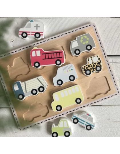 Wooden Puzzle with 9 Cars
