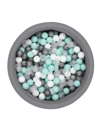 Grey Ball Pit with grey / mint / white / clear white balls