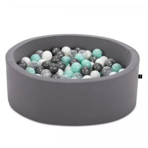 Grey Ball Pit with grey / mint / white / clear white balls