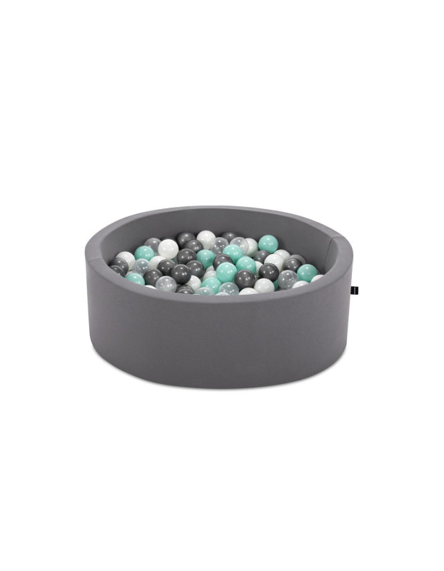 Grey Ball Pit with grey / mint / white / clear white balls
