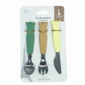Stainless steel and silicone cutlery set Sophie la girafe
