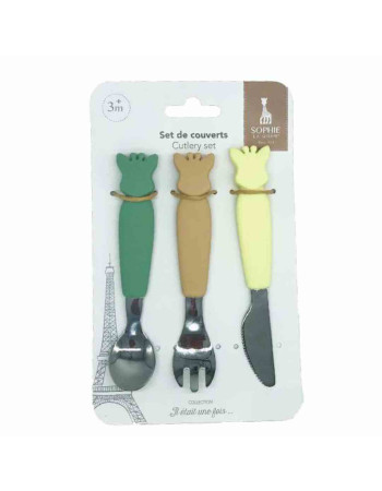 Stainless steel and silicone cutlery set Sophie la girafe