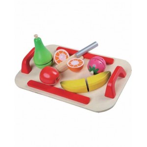 Ξύλινος δίσκος φρούτων με μαχαίρι κοπής