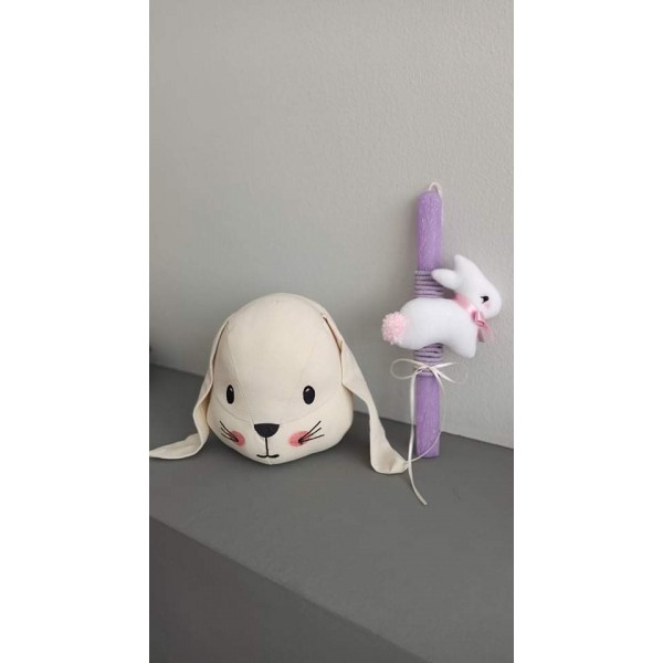 Σετ λαμπάδα με χειροποιήτο λούτρινο λαγουδάκι